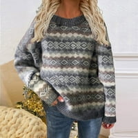 Moocorvic ризи с дълъг ръкав за жени с дълъг ръкав екипаж на шията и раиран цветен блок удобен свободен огромен плетен пуловер пуловер кръгла шия разхлабена пуловер пле