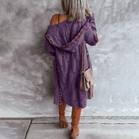 Odeerbi Cardigan за жени дълъг кардиган модерен дълъг ръкав CASUALCOAT пуловер връхни дрехи Purple Purple