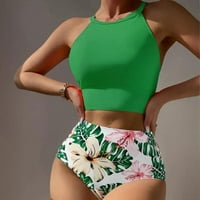 Комплекти за бикини Lovskoo за жени бикини бански костюм две напълнени солидни бански дрехи зелено