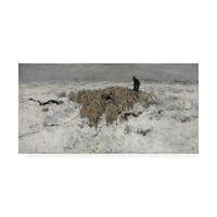 Марка изобразително изкуство 'стадо овце с овчар в снега' платно изкуство от Антон Моуве