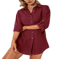 Секси танцови жени блуза ли ревера риза риза рокли с дълъг ръкав къса мини рокля свободни върхове офис ризи вино червено 2xl