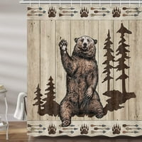 Селска мечка завеса за душ, забавна селска кабина горски животни печат тъкан душ завеси за баня, тъмнокафяви аксесоари за декор