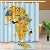 Карта декор Африка диви животни и растения Разпространение на карта за душ с завеса с пода килими за баня 15.7x