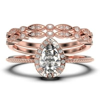 Art Deco 2. Карат винтидж круша нарязана диамант Мосанит годежен пръстен комплект, сватбен пръстен в 10k плътно бяло злато, подарък