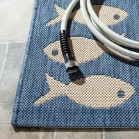 Дворният транспорт геометрична риба на закрито килим за външна зона, 6'7 6'7 квадрат, синьо бежово