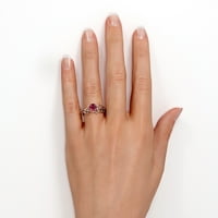 Лист и лоза - 0. TCW Round Cut Lab създаде Ruby - Сватбен пръстен с пасианс - 18K розово злато покритие над сребро