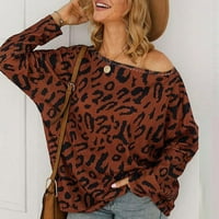Dqueduo ризи с дълъг ръкав за жени модни жени хлабави леопардови печат с дълъг ръкав без презрамки тениска блузна върхове Подаръци