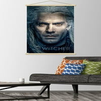 Netfli The Witcher - Плакат за стена отблизо с дървена магнитна рамка, 22.375 34