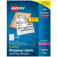 Ейвъри бели етикети за доставка с хартиени касови бележки с технология Трублок за лазерни принтери, 5-1 16&Чот; 7-5 8&Чот; и качествен