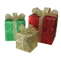Комплект от осветени блестящи призматични подаръци Бо Коледна декорация на открито