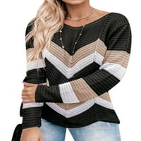 Nlife жени триколорни шевове вълна цветна плоска графичен отпечатан пуловер с дълъг слев