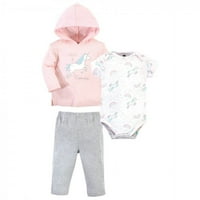 Hudson бебе бебе и малко дете момиче памучна качулка, боди или тройник отгоре и панталони, блясък еднорог бебе, 3- месеца