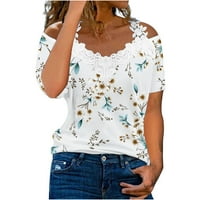 Inleife летни върхове с къс ръкав модна жена каузален печат блуза дантела с къси ръкави тениска летни върхове