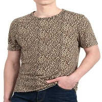 Уникални сделки мъжки кръг врата къс ръкав леопард печат тениска