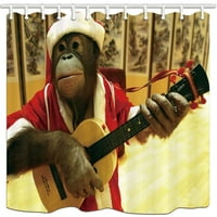 Коледна шимпанзе свири на китара полиестер тъкан за баня за баня завеса за душ