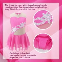 Renvena Kids Girls без ръкави за без ръкави, сплайсирана ледена фигура ролка рокля за кънки 6- горещо розово 14