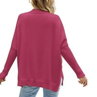 Absuyy пуловери за жени Крерънс плетен екипаж с дълъг ръкав моден пуловер пуловер Топ горещ розов размер l