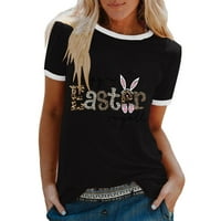 Честита великденска риза за жени зайчета великденски яйца Графичен тройник с къс ръкав смешна тениска екипаж на шията хлабав блуза великденски подарък за жени